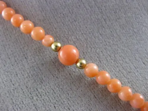 ESTATE EXTRA LONG AAA CORAL 14KT YELLOW GOLD 3D CLASSIC BEAD FUN NECKLACE #26038