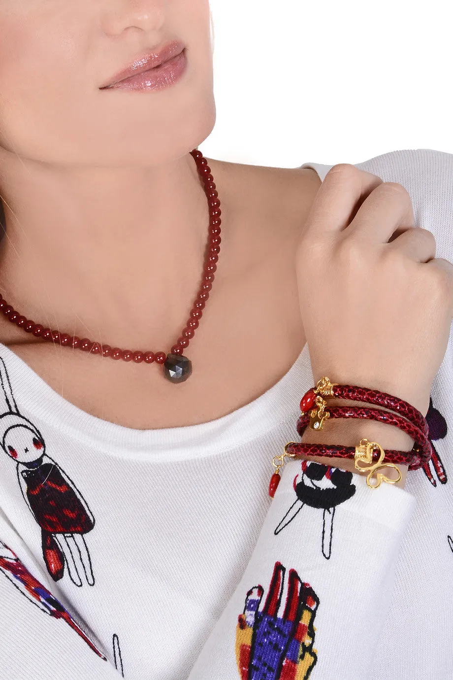 EUDORA Red Snakeskin Charms Bracelet