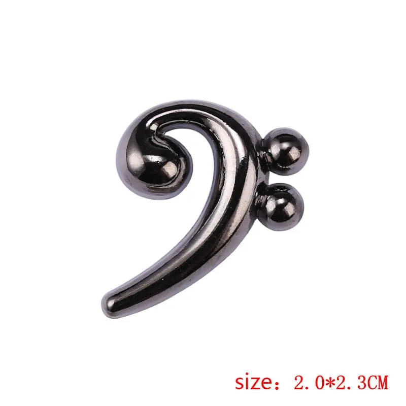 F Clef / Bass Clef Brooch / Pin - Metal Dark Silver