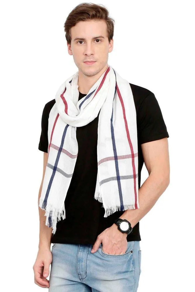 FabSeasons Casual White Checkered Men's Cotton Scarf