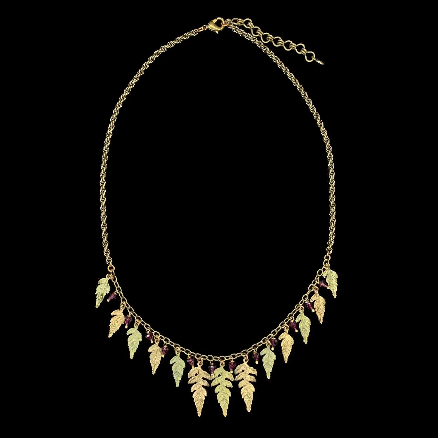 Fern Necklace - Multi Leaf with Garnets