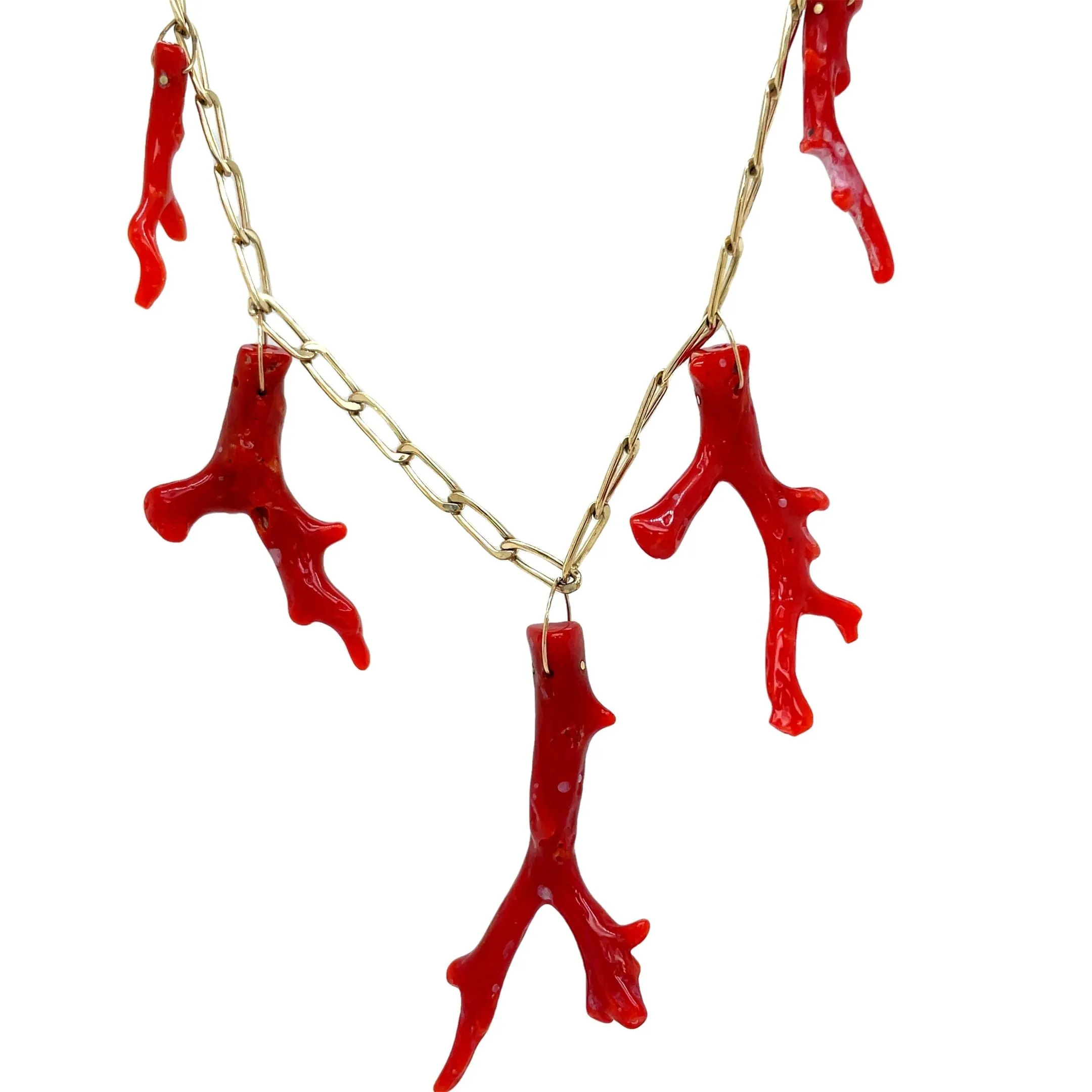 Five Red Coral Branch Gold Cap Pendant