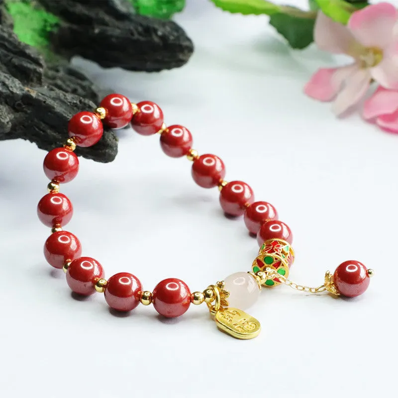 Fortune's Favor Cinnabar Bracelet with Sterling Silver Drum Design