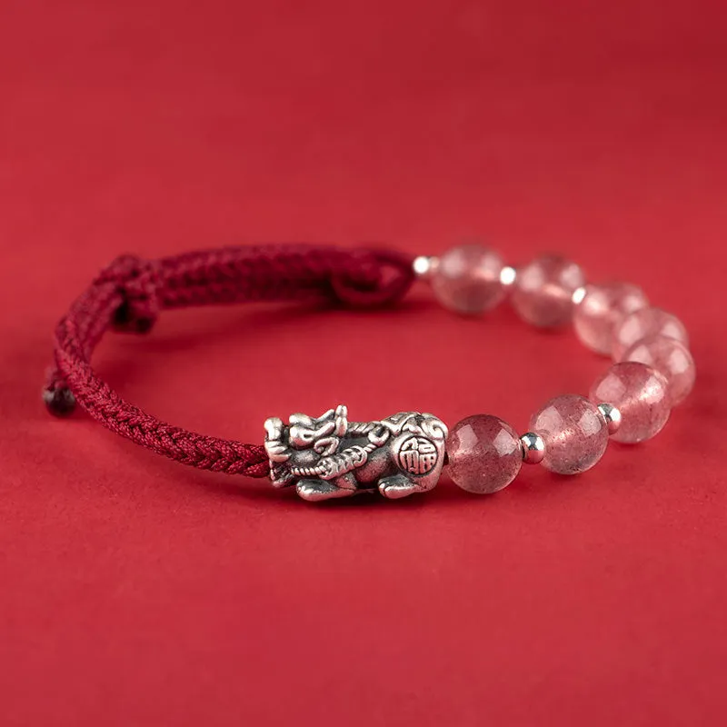 Fortune's Favor Sterling Silver Crystal and Obsidian Bracelet for Men and Women