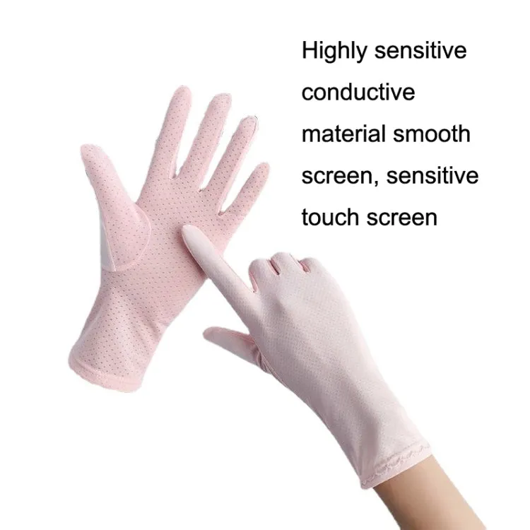 Free Code Summer Sunscreen Anti-ultraviolet Ice Silk Thin Gloves(White)