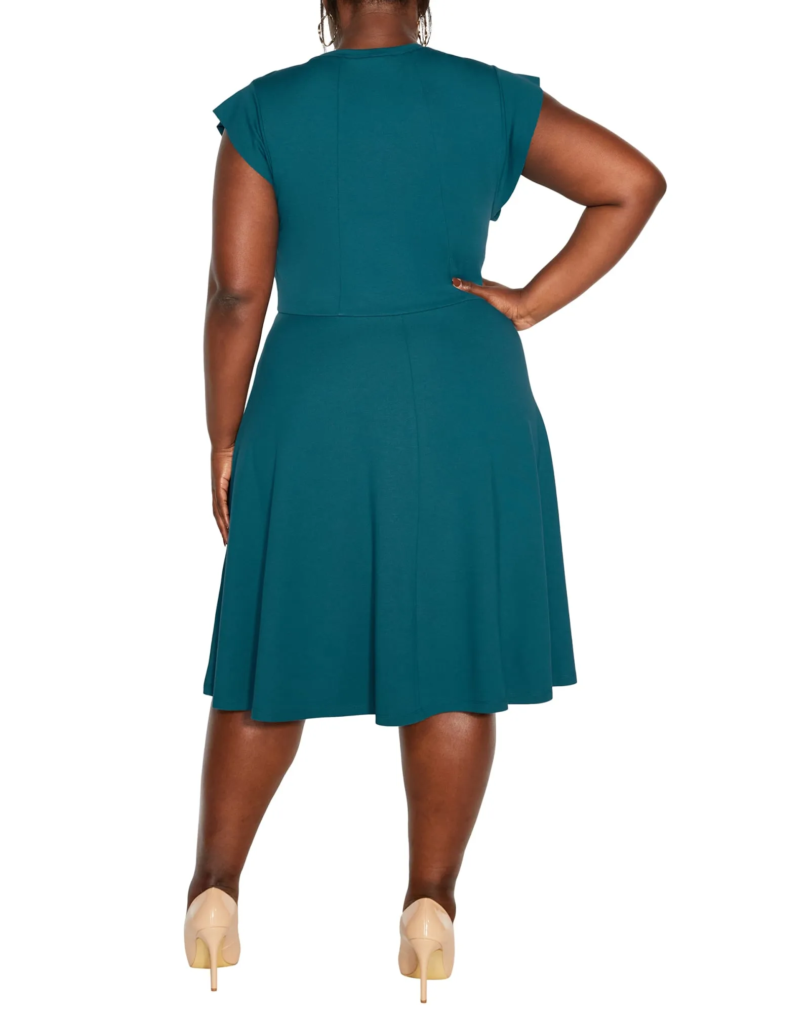 Frill Shoulder Dress | Teal