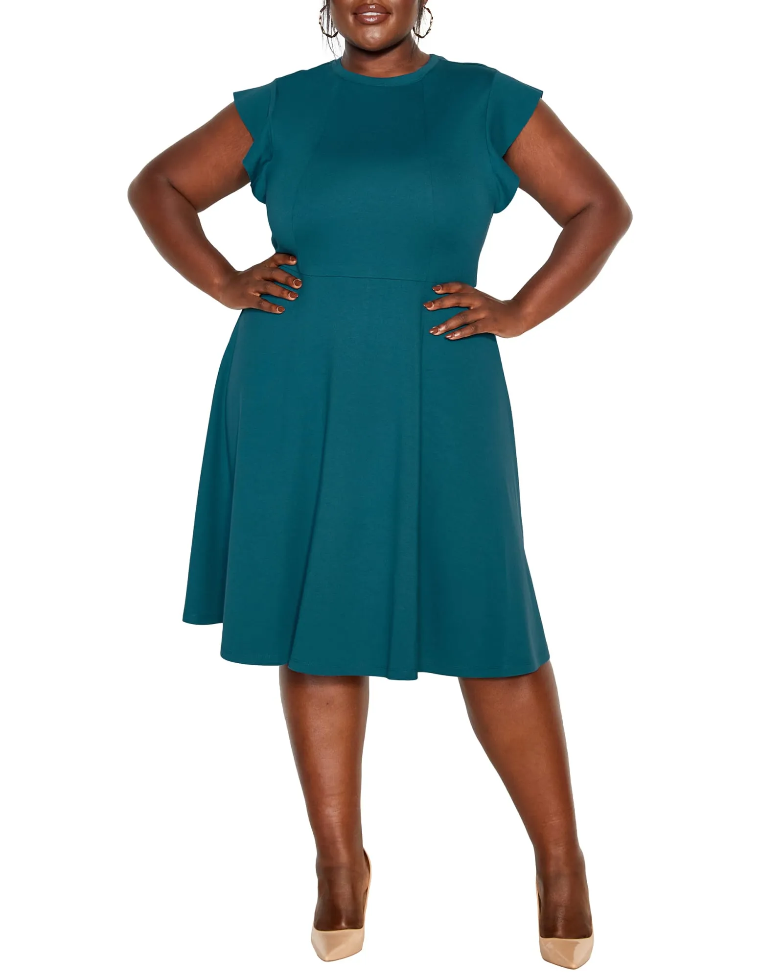 Frill Shoulder Dress | Teal