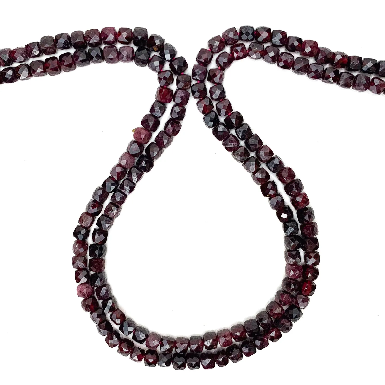 Garnet 4mm Faceted Cubes Bead Strand