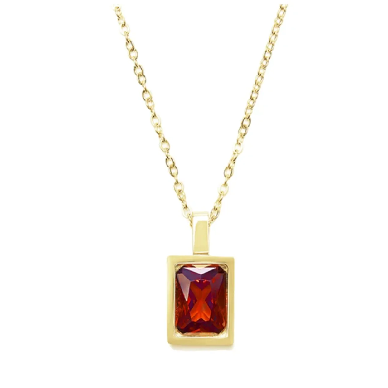 GARNET CUBIC ZIRCONIA PENDANT 18K GOLD- WATERPROOF NECKLACE