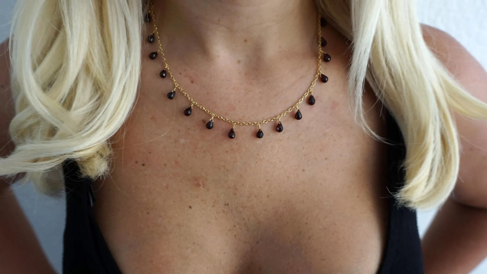 Garnet Teardrops on Gold Vermeil Chain