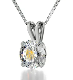 Gemini Sign, 14k White Gold Necklace, Swarovski