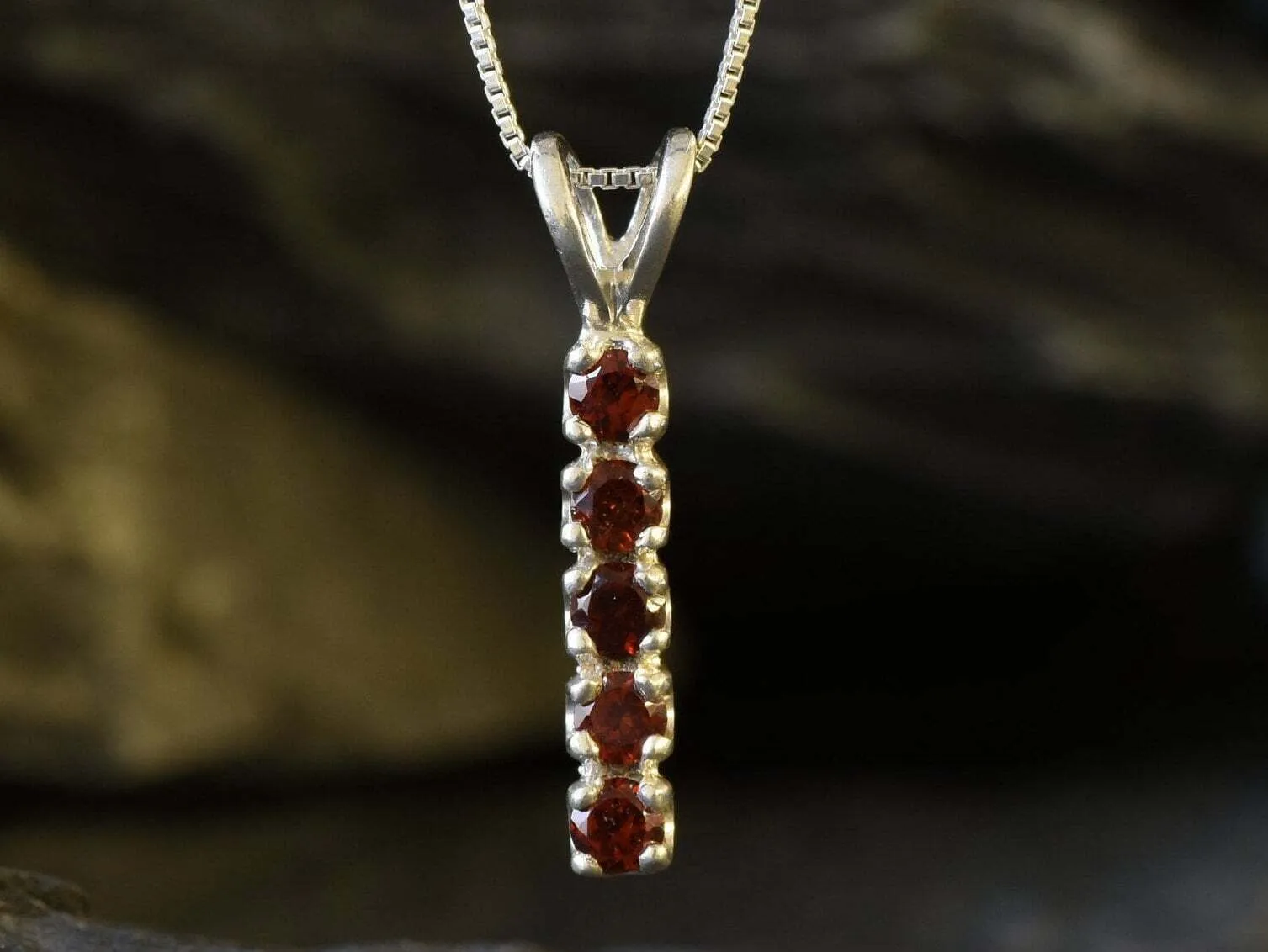 Genuine Garnet Pendant - Red Bar Necklace - Vintage Drop Necklace