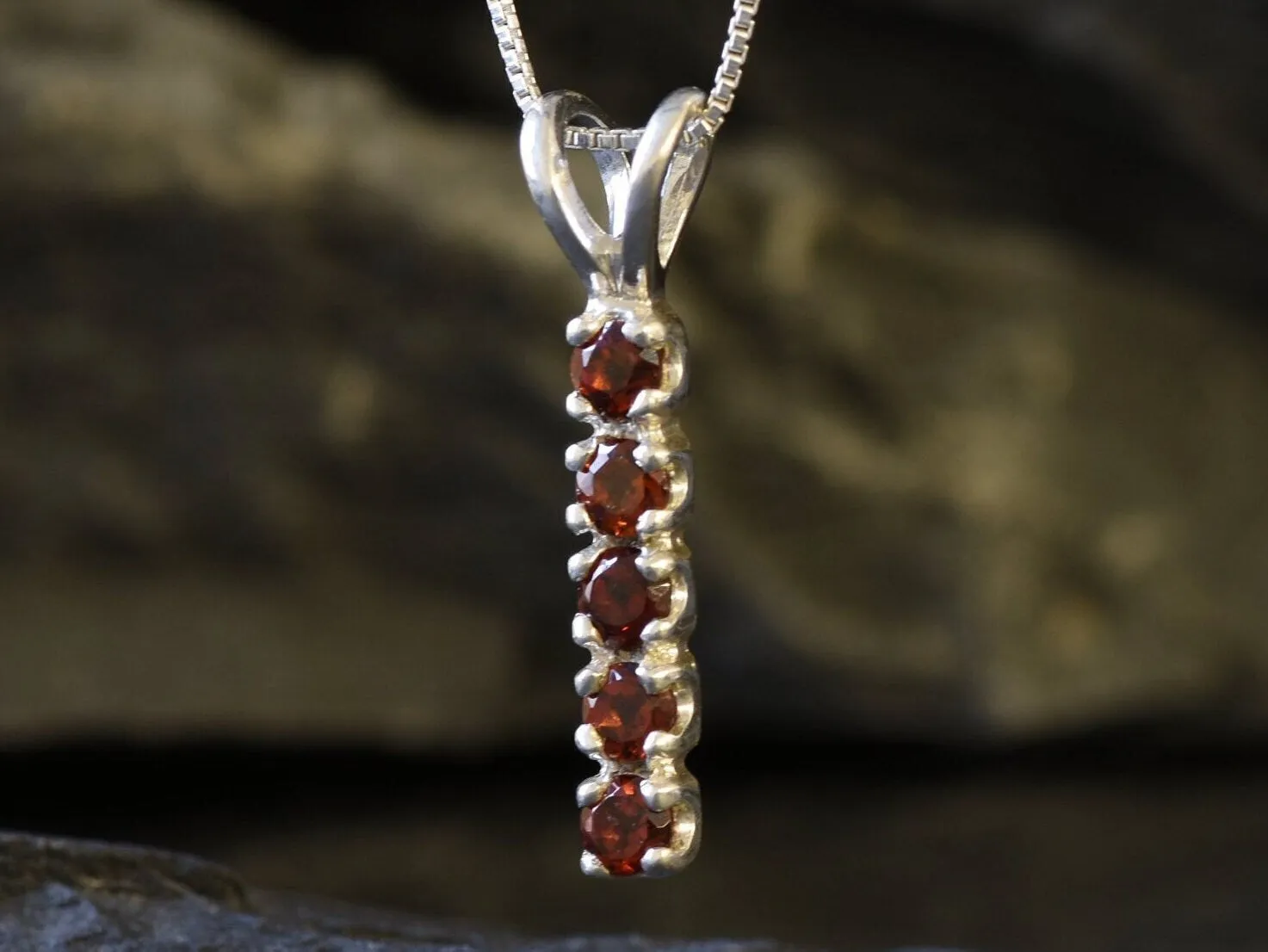 Genuine Garnet Pendant - Red Bar Necklace - Vintage Drop Necklace