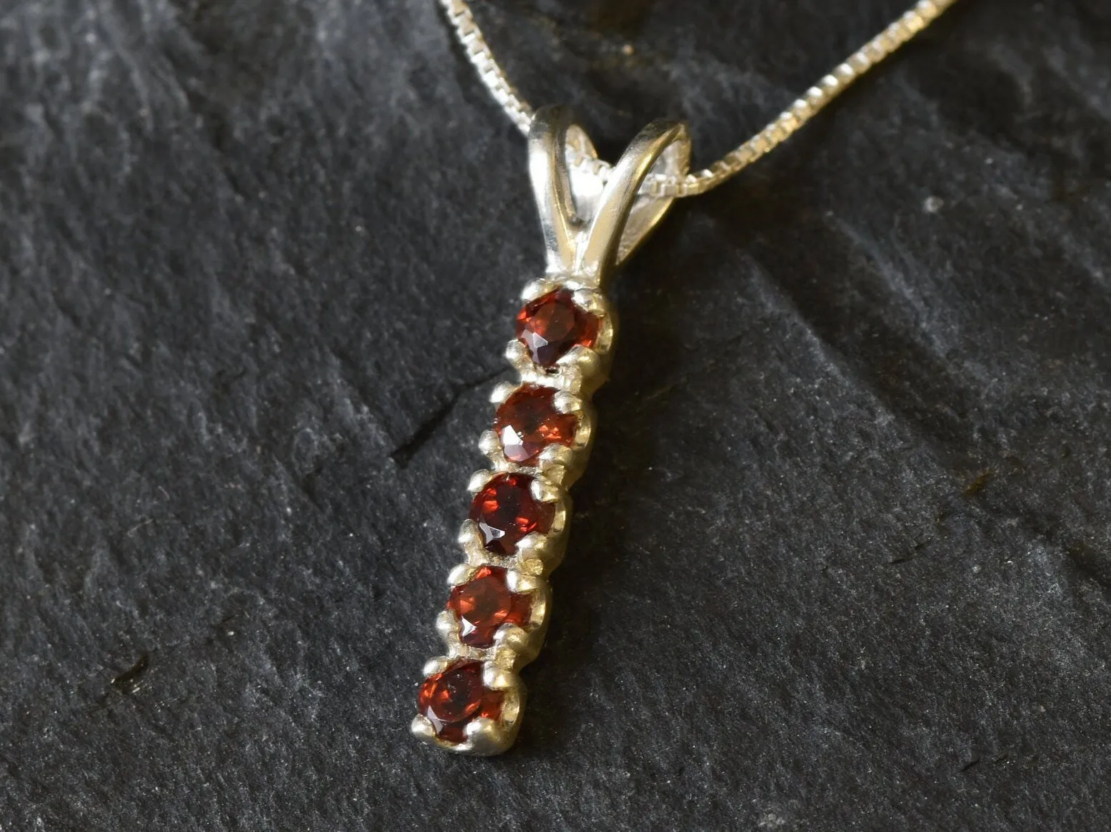 Genuine Garnet Pendant - Red Bar Necklace - Vintage Drop Necklace