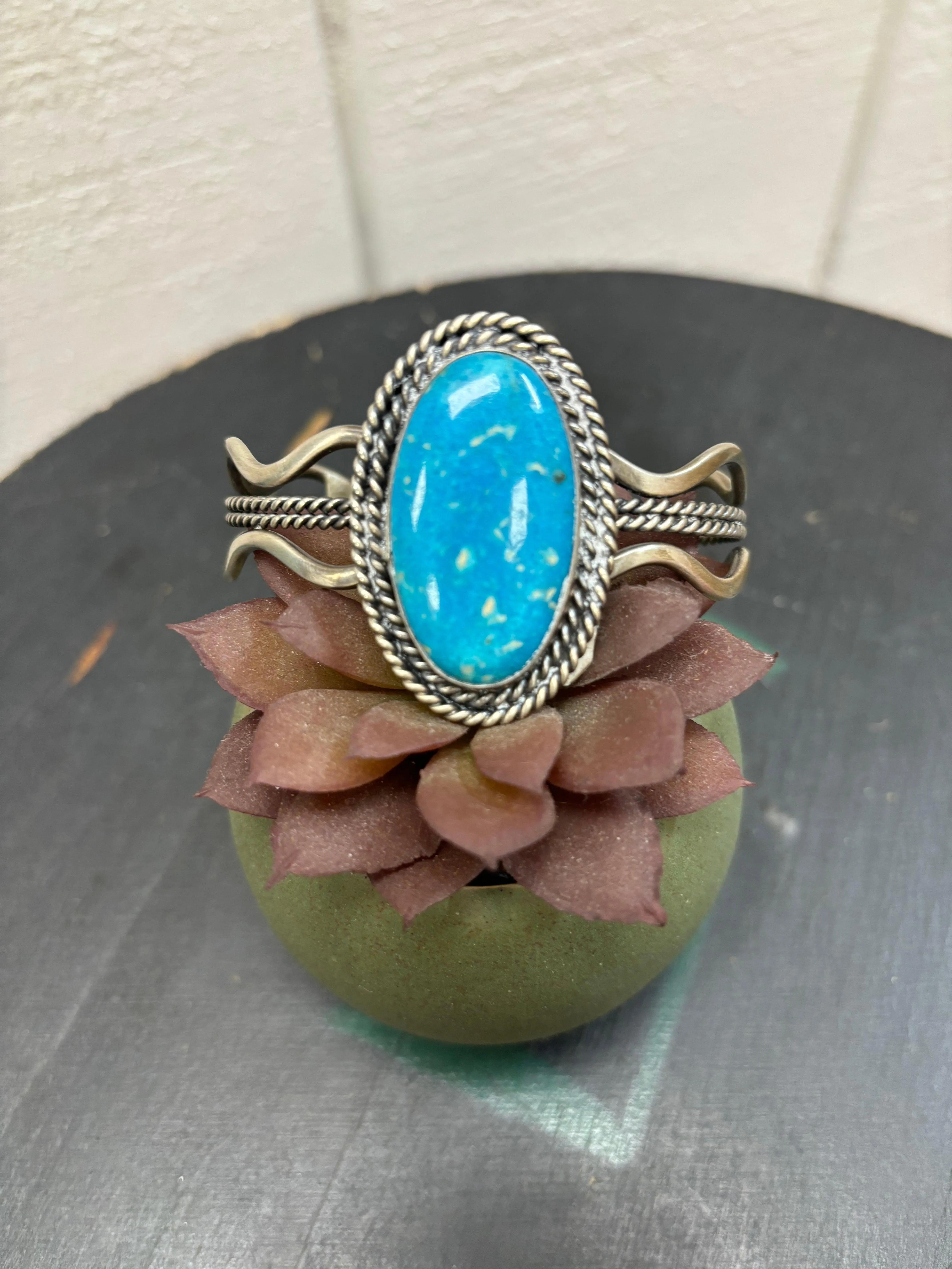 Genuine Kingman Stone Turquoise Navajo Cuff Bracelet