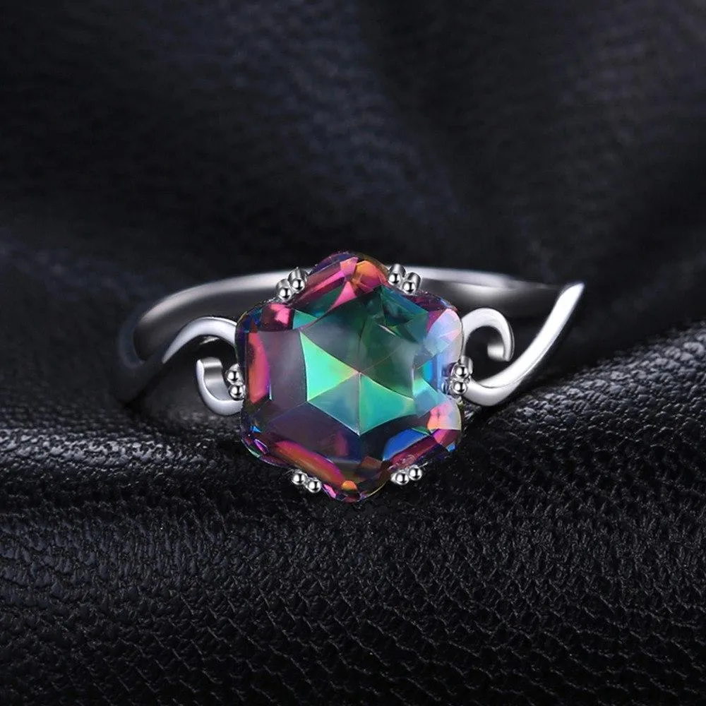 Genuine Rainbow Fire Mystic Topaz Ring Sterling Silver Jewelry  For Women