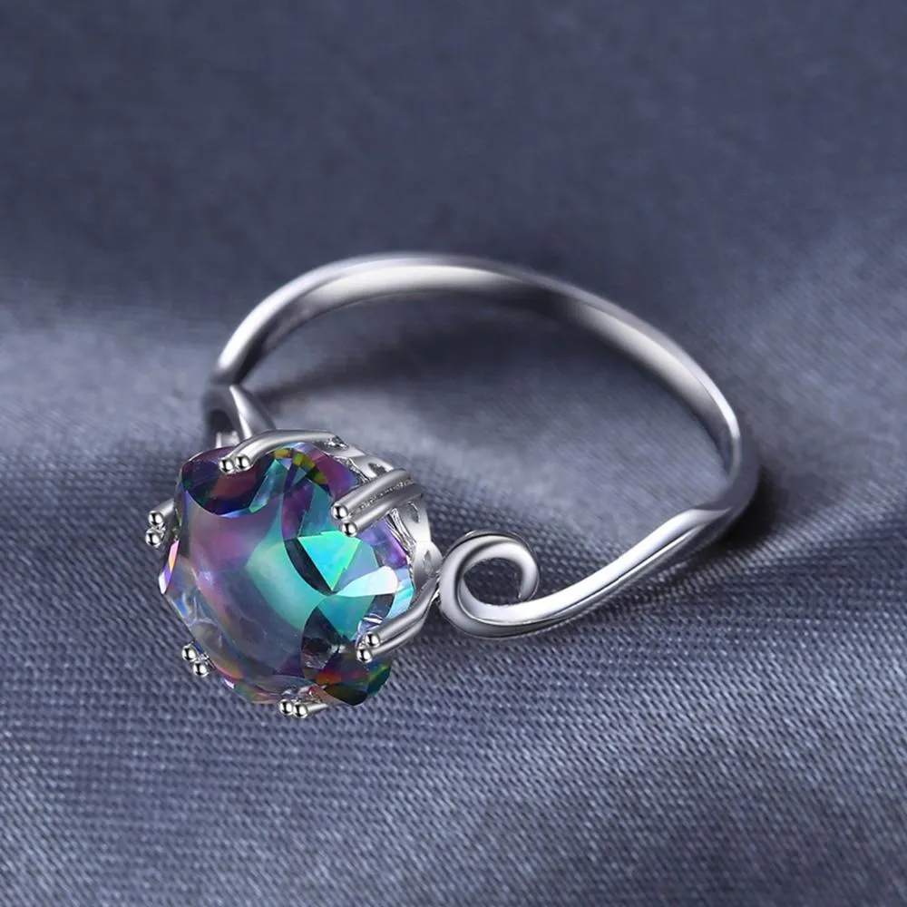 Genuine Rainbow Fire Mystic Topaz Ring Sterling Silver Jewelry  For Women