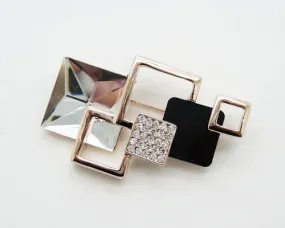 Geometric Square White Crystal Brooch Pin