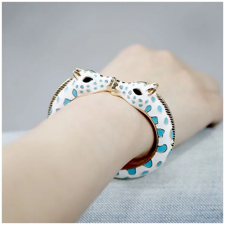 Giraffe Bangle Bracelet Enamel Turquoise