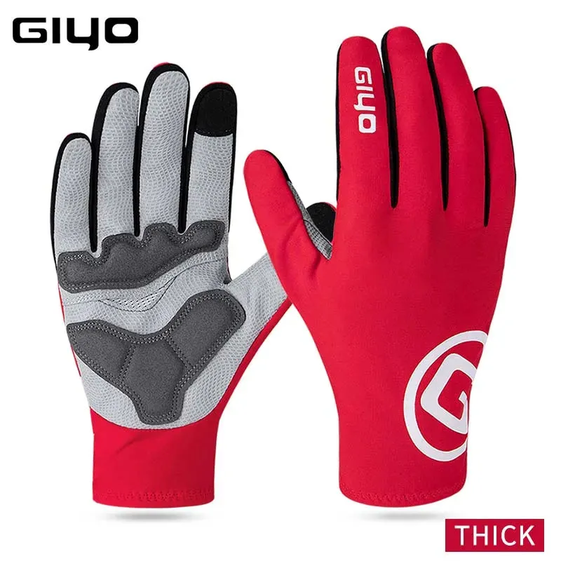 GIYO Winter Gloves Padded Fleece Cycling Motorcycle MTB Bike Gloves Bicycle Full Finger Touch Screen Gloves Water Resistant