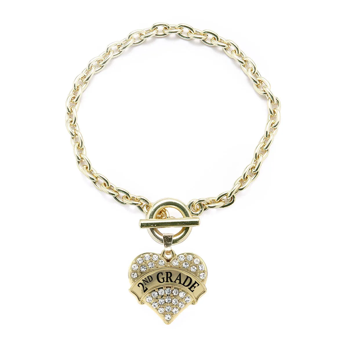 Gold 2nd Grade Pave Heart Charm Toggle Bracelet