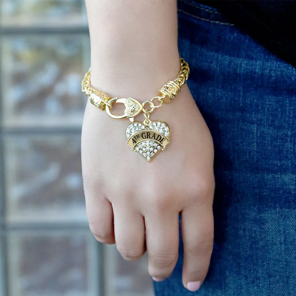 Gold 4th Grade Pave Heart Charm Braided Bracelet