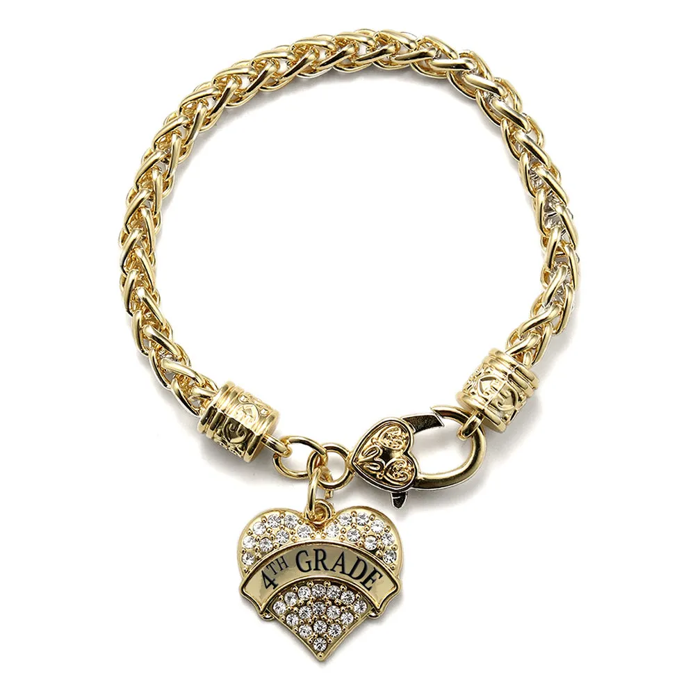 Gold 4th Grade Pave Heart Charm Braided Bracelet