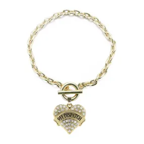 Gold 911 Dispatch Pave Heart Charm Toggle Bracelet