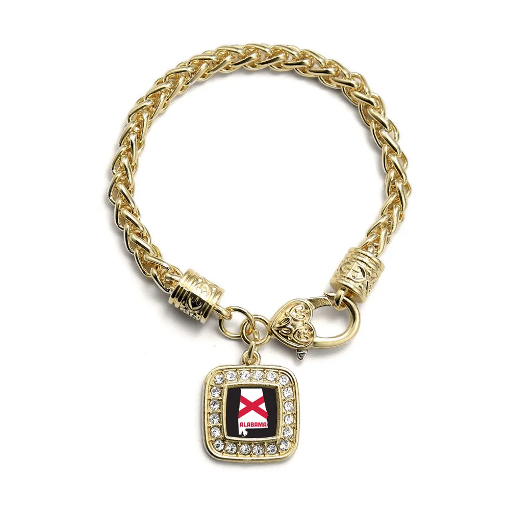 Gold Alabama State Flag Square Charm Braided Bracelet