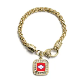 Gold Arkansas Flag Square Charm Braided Bracelet