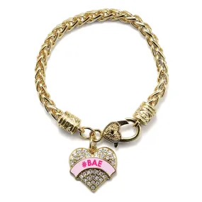 Gold #BAE Pink Candy Pave Heart Charm Braided Bracelet