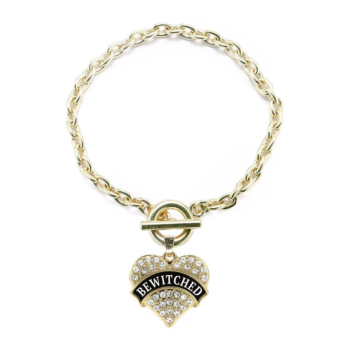 Gold Bewitched Pave Heart Charm Toggle Bracelet