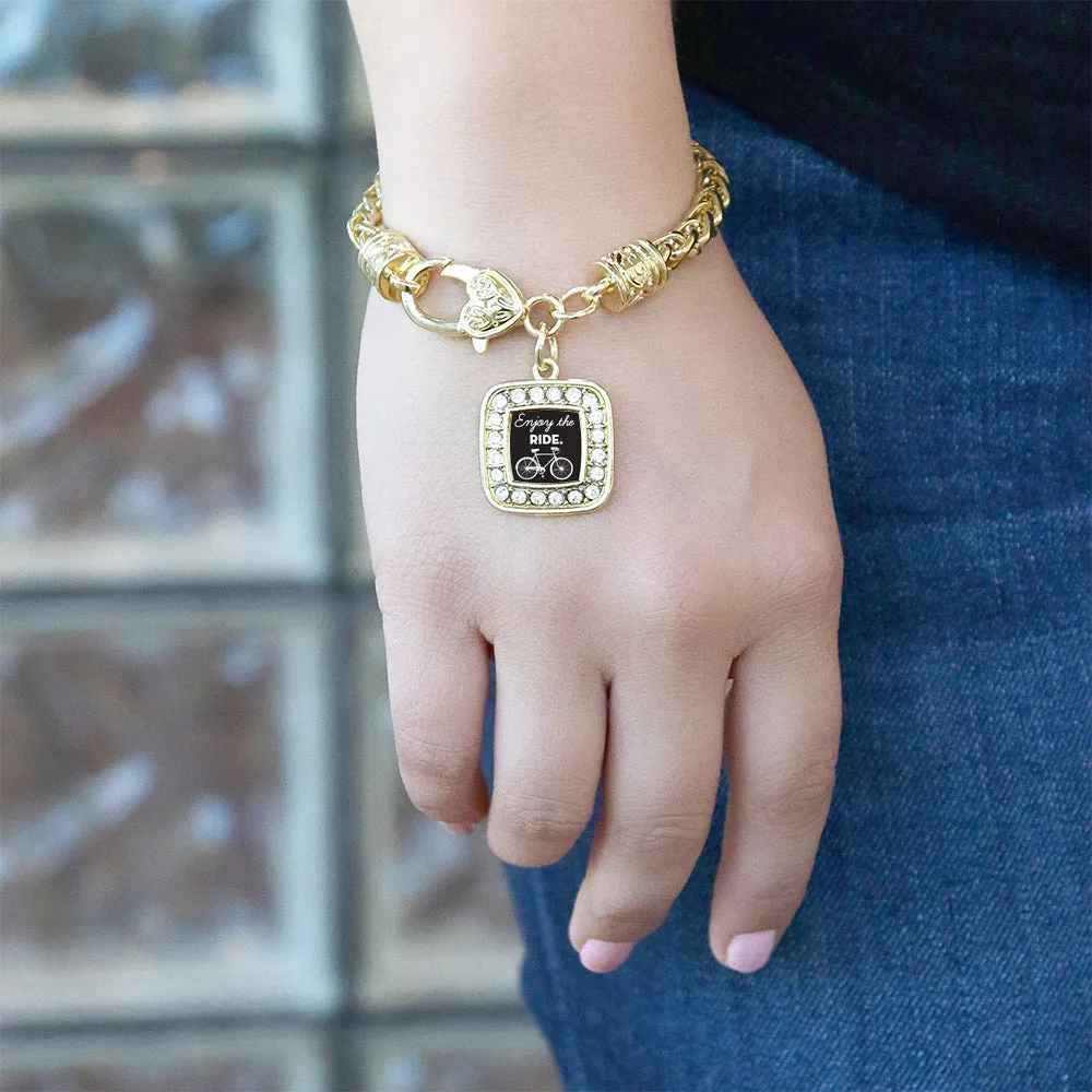 Gold Bicyclist Square Charm Braided Bracelet