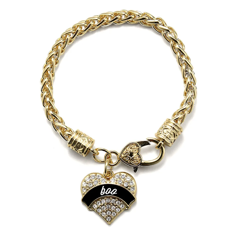 Gold Boo Pave Heart Charm Braided Bracelet