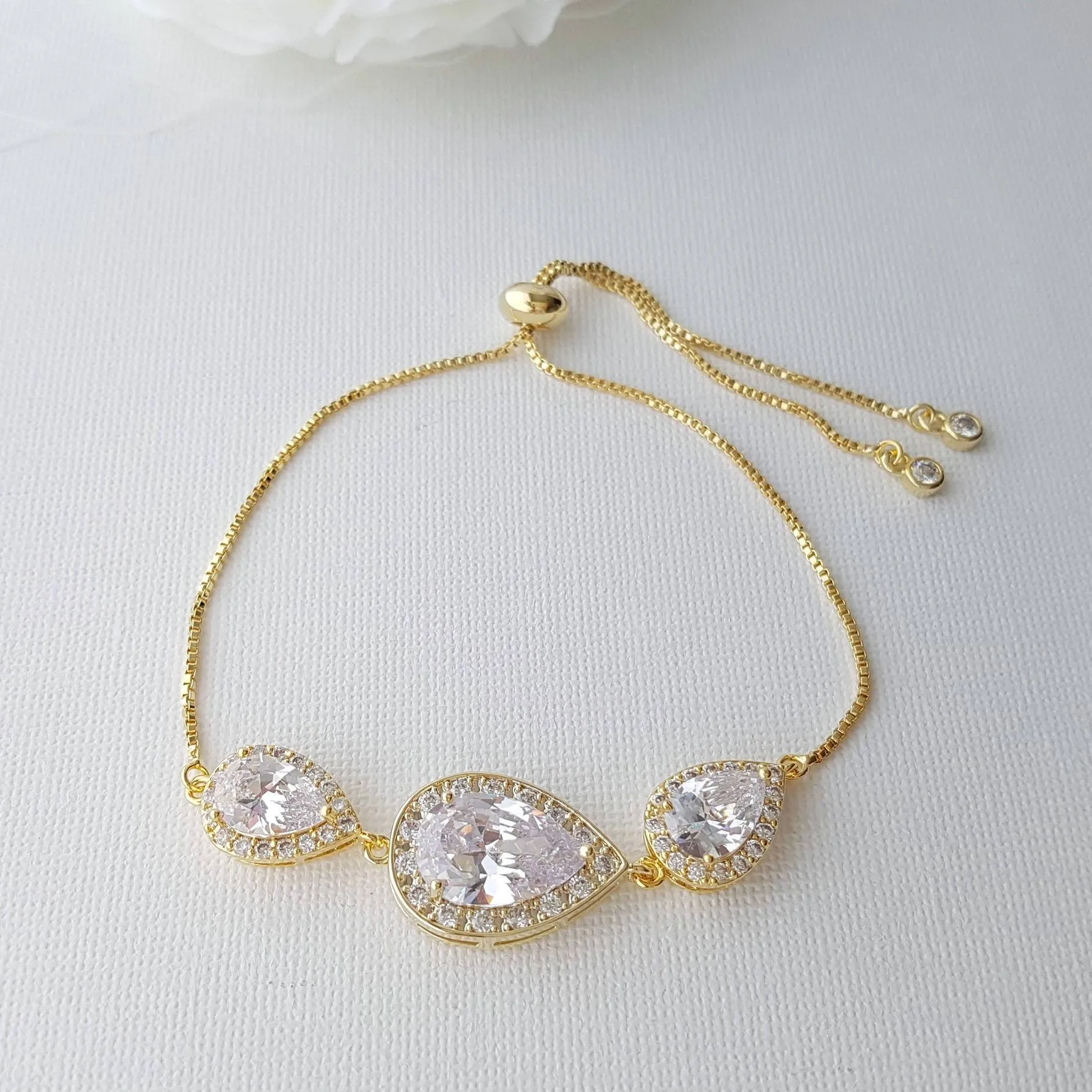 Gold Bridal Bracelet, Gold Wedding Jewelry, Gold Crystal Bracelet, Clear Cubic Zirconia, Gold Teardrop Bracelet, Bridesmaid Bracelet, Evelyn