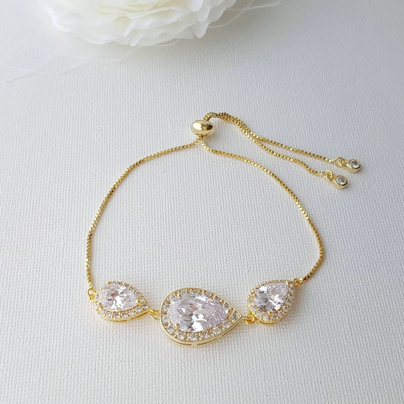 Gold Bridal Bracelet, Gold Wedding Jewelry, Gold Crystal Bracelet, Clear Cubic Zirconia, Gold Teardrop Bracelet, Bridesmaid Bracelet, Evelyn