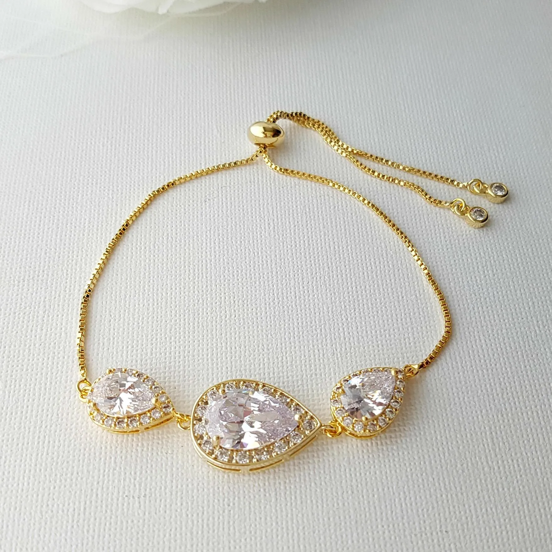 Gold Bridal Bracelet, Gold Wedding Jewelry, Gold Crystal Bracelet, Clear Cubic Zirconia, Gold Teardrop Bracelet, Bridesmaid Bracelet, Evelyn