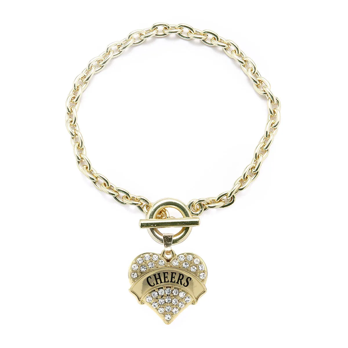 Gold Cheers Pave Heart Charm Toggle Bracelet