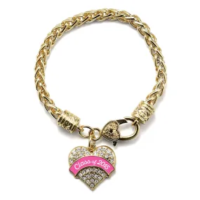 Gold Class of 2015 - Pink Pave Heart Charm Braided Bracelet