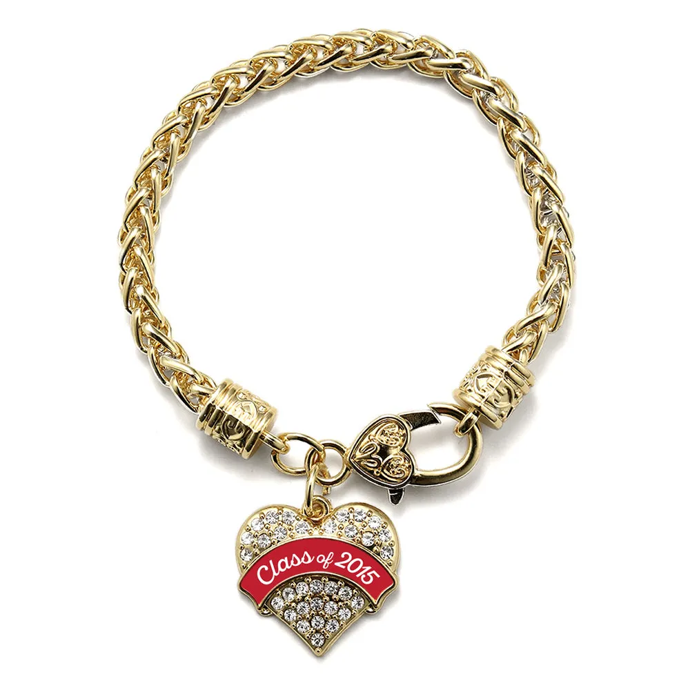 Gold Class of 2015 - Red Pave Heart Charm Braided Bracelet