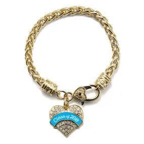 Gold Class of 2018 - Blue Pave Heart Charm Braided Bracelet