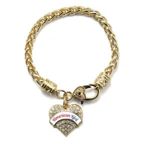 Gold Colored Script American Girl Pave Heart Charm Braided Bracelet