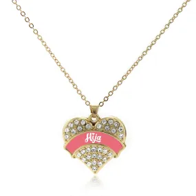 Gold Coral Hija Pave Heart Charm Classic Necklace