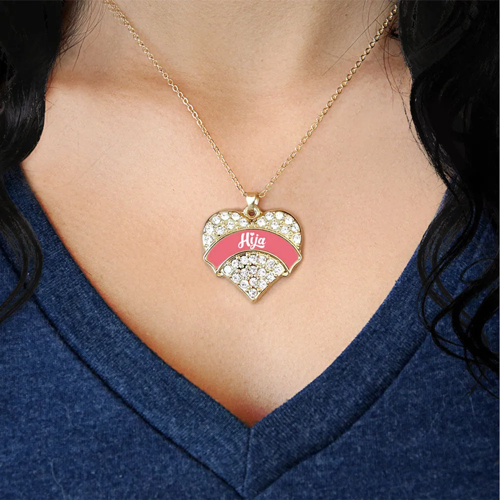 Gold Coral Hija Pave Heart Charm Classic Necklace