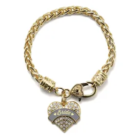 Gold Cream Bride Pave Heart Charm Braided Bracelet