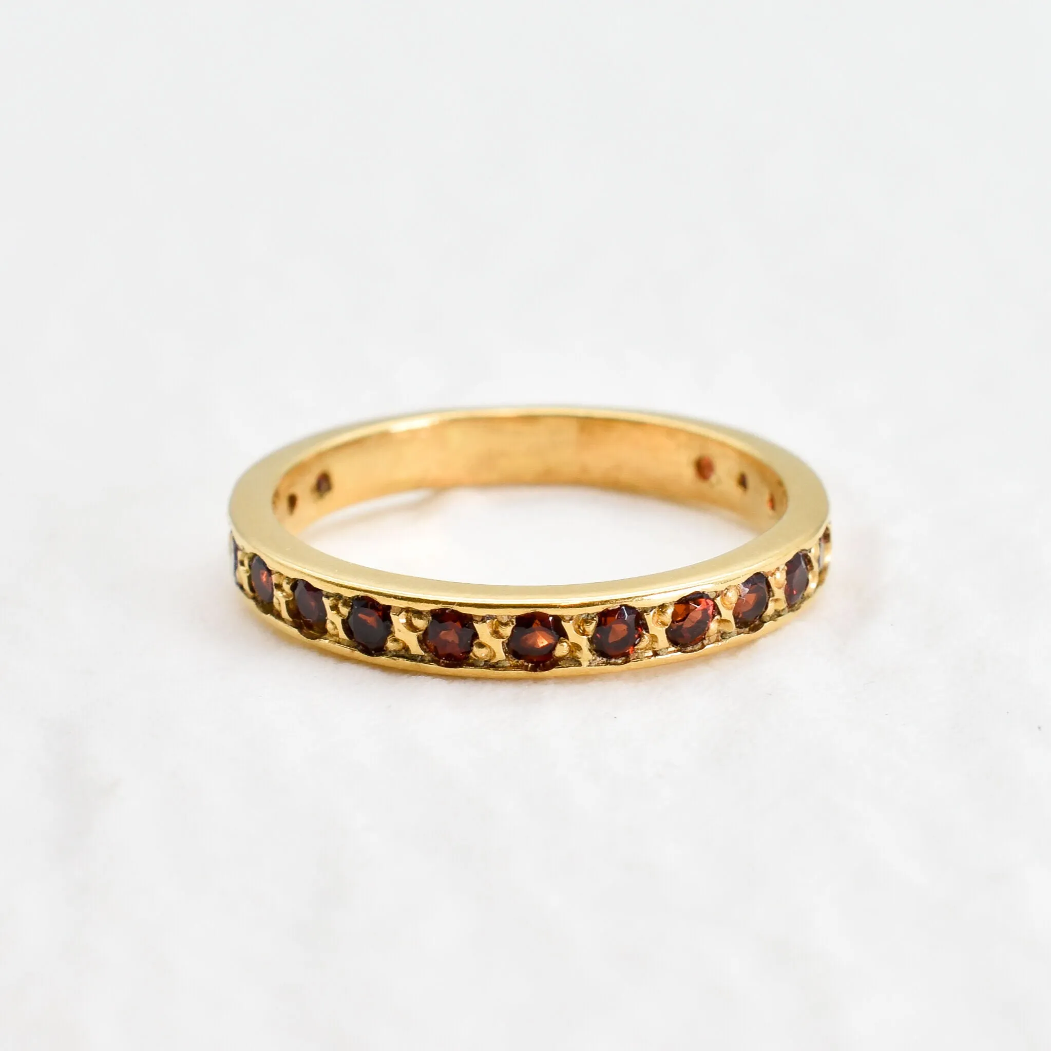 Gold Eternity Garnet Band, Dainty Garnet Ring, January Ring