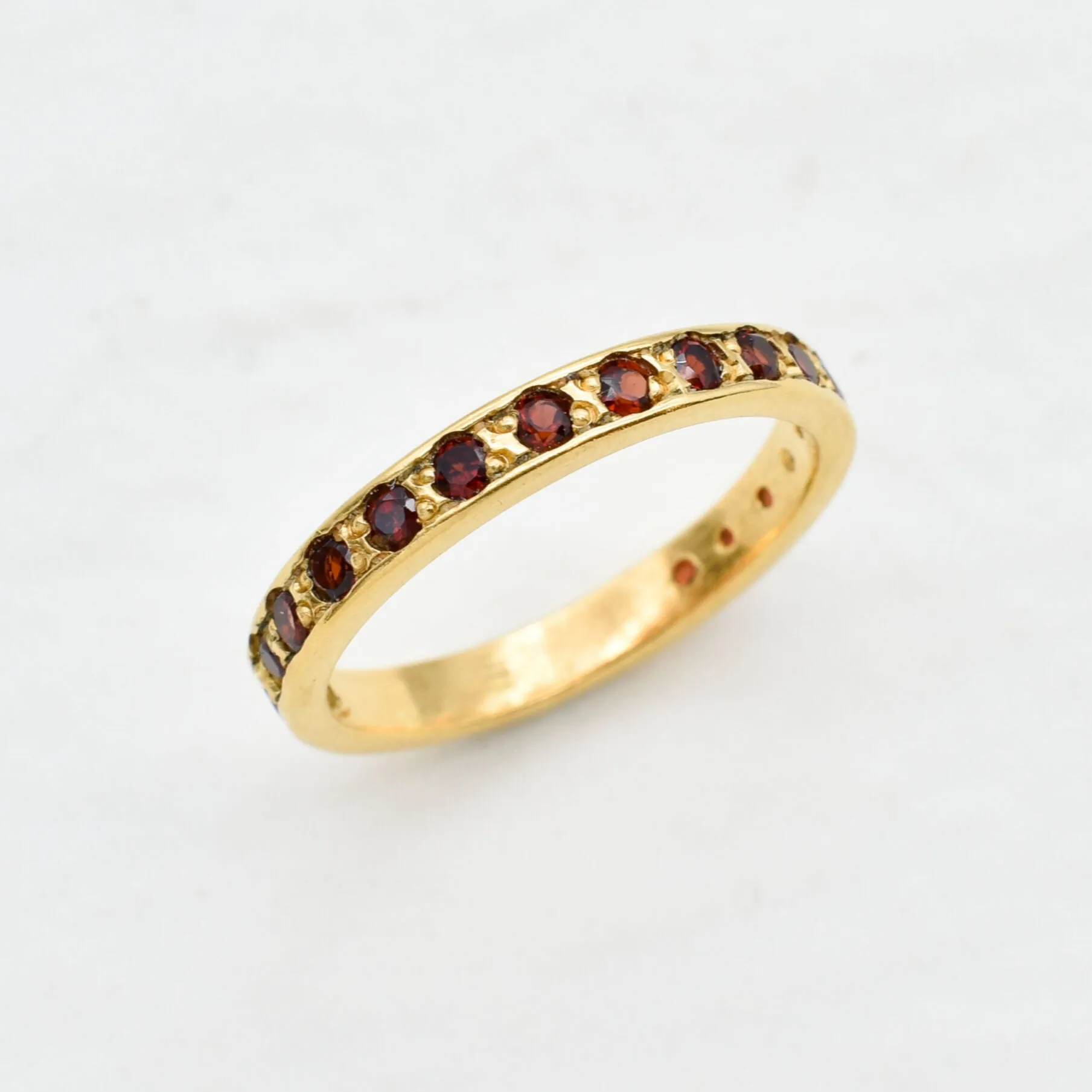 Gold Eternity Garnet Band, Dainty Garnet Ring, January Ring