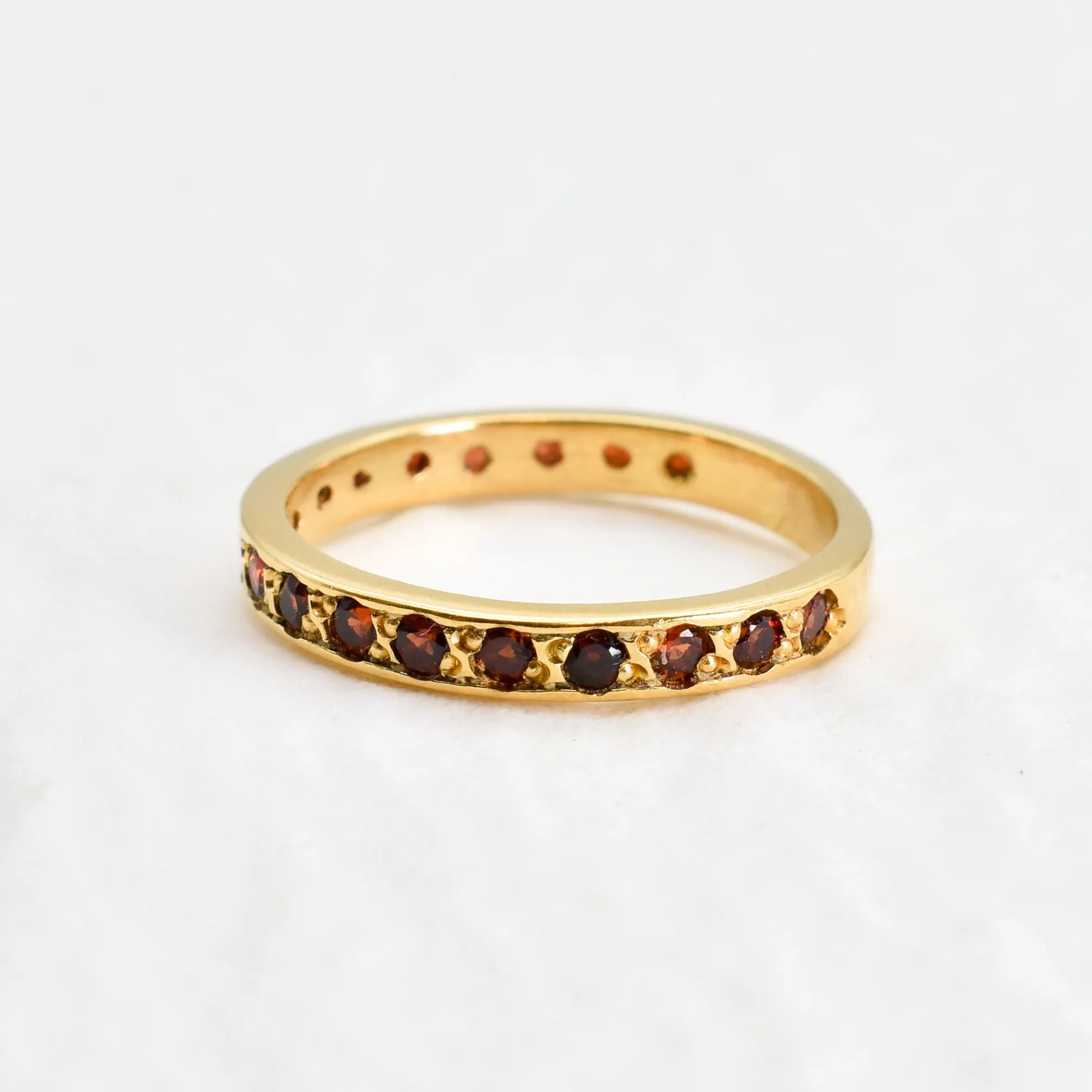 Gold Eternity Garnet Band, Dainty Garnet Ring, January Ring