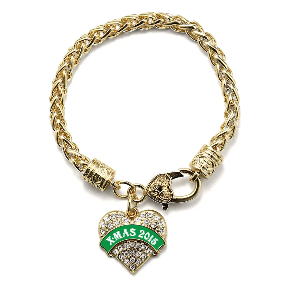 Gold Green Banner X-Mas 2015 Pave Heart Charm Braided Bracelet