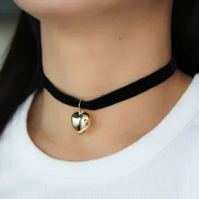 Gold Heart Velvet Choker